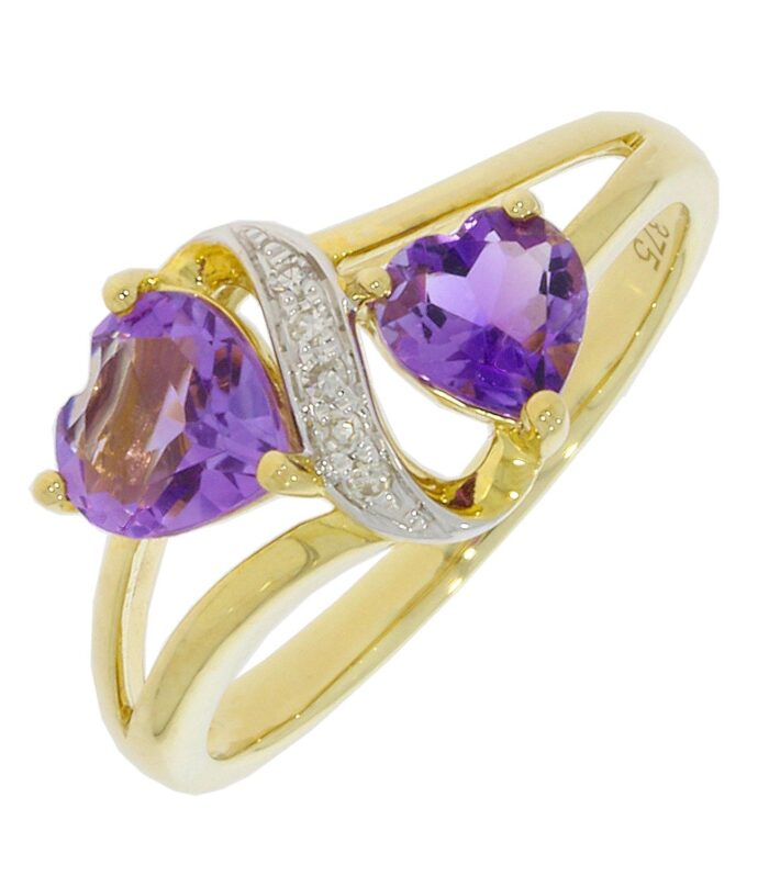 9ct Yellow Gold Amethyst and Diamond Dress Ring